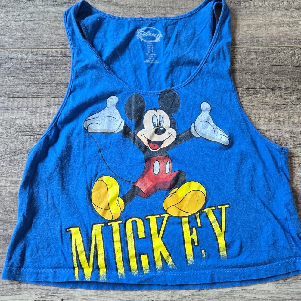 Disney Forever 21 Mickey Mouse Graphic Crop Tank Top Blue Womens Small